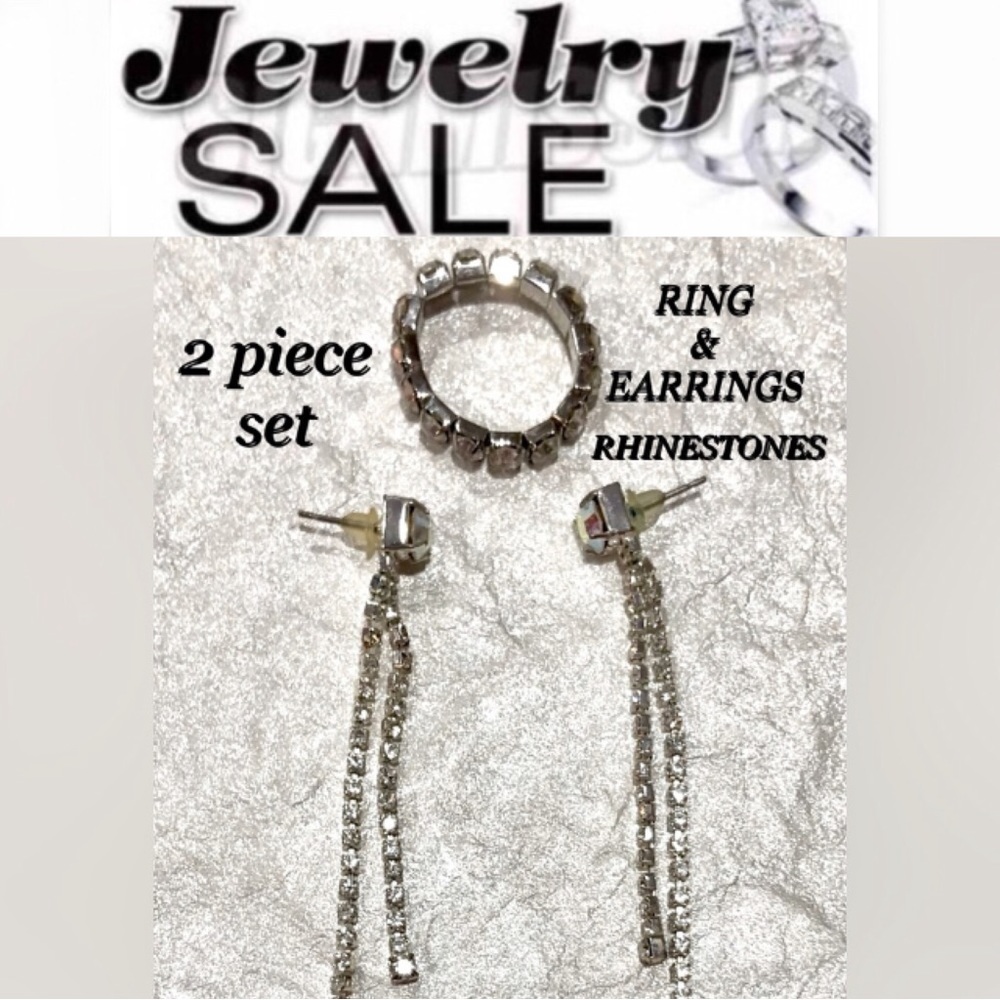 💍 RING & EARRINGS rhinestone set (2pc) special occasion jewelry set EUC